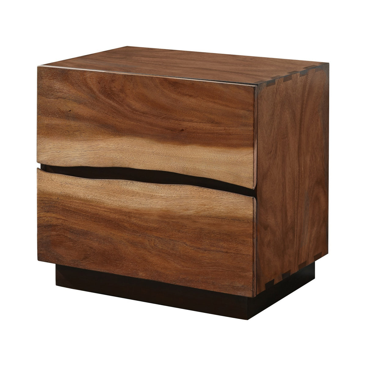 Nightstand With 2 Drawers And Live Edge Details, Brown