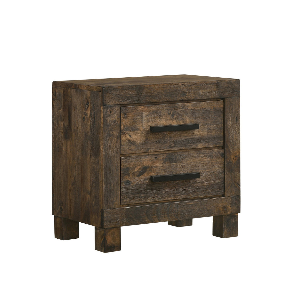 Wooden Nightstand With 2 Drawers And Grain Details, Brown