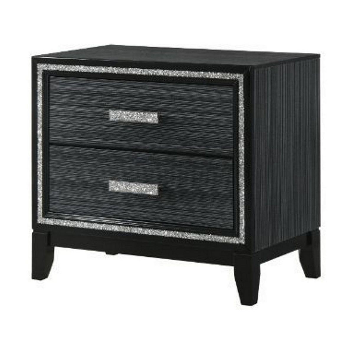Nightstand With 2 Drawers And Shimmery Details, Black