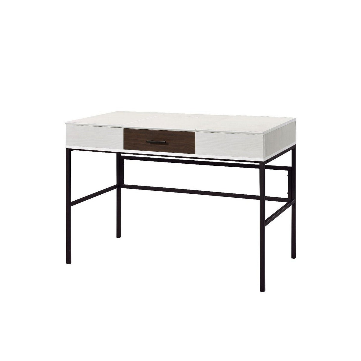Writing Desk With 2 Hinged Top Storage Compartments, White And Black