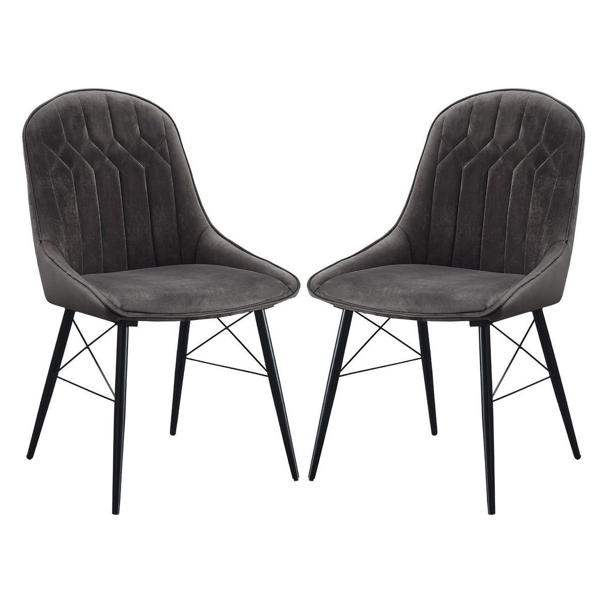 Fabric Upholstered Side Chair, Set Of 2, Gray And Black