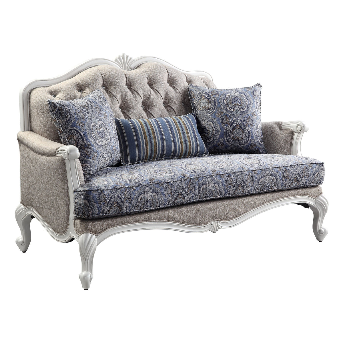 Loveseat With Arch Top And Resin Queen Anne Legs, Gray