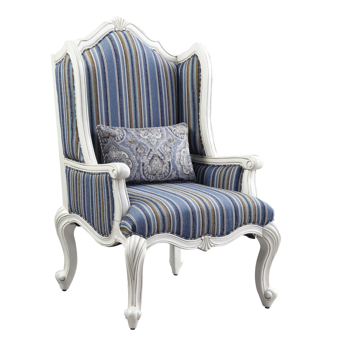 Chair With Wingback And Resin Queen Anne Legs, Blue