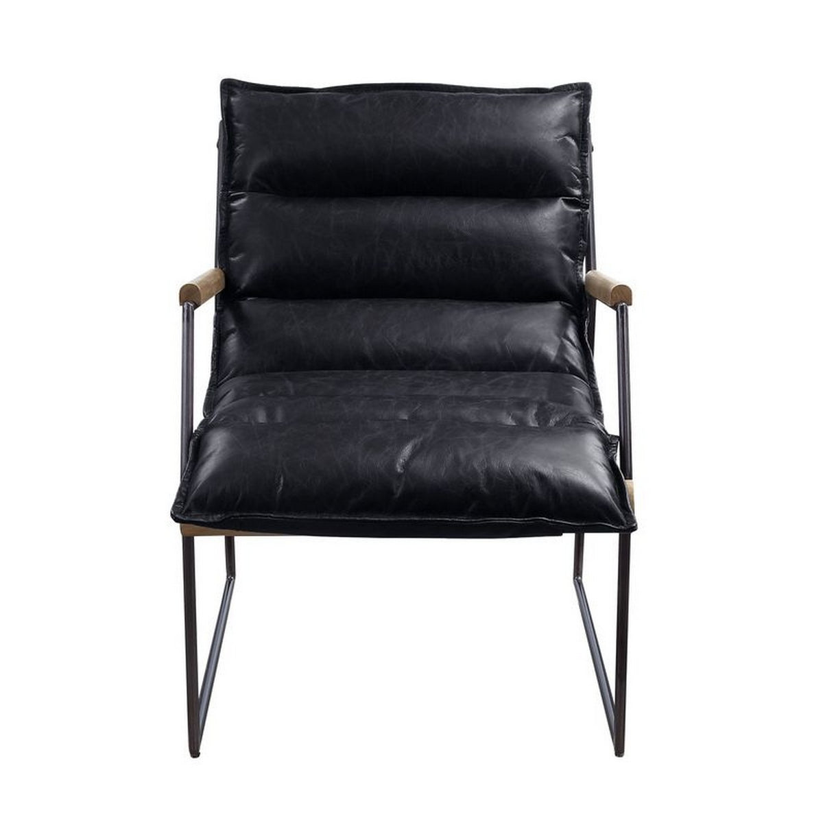 Accent Chair With Leatherette Seat And Metal Frame, Black