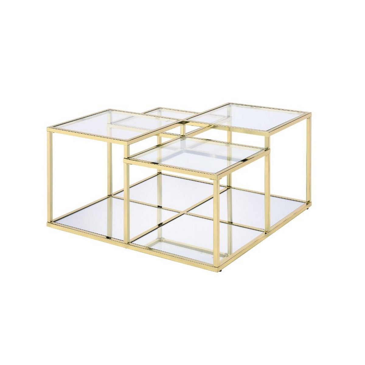 Coffee Table With Glass Top And Tubular Frame, Gold