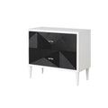 Accent Table With Geometric Pattern 2 Drawer Front, Black And White