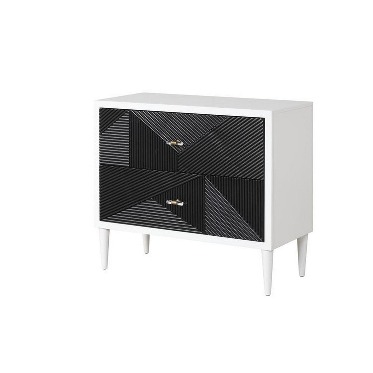 Accent Table With Geometric Pattern 2 Drawer Front, Black And White