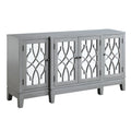 Console Table With 4 Glass Doors And Geometric Front, Gray