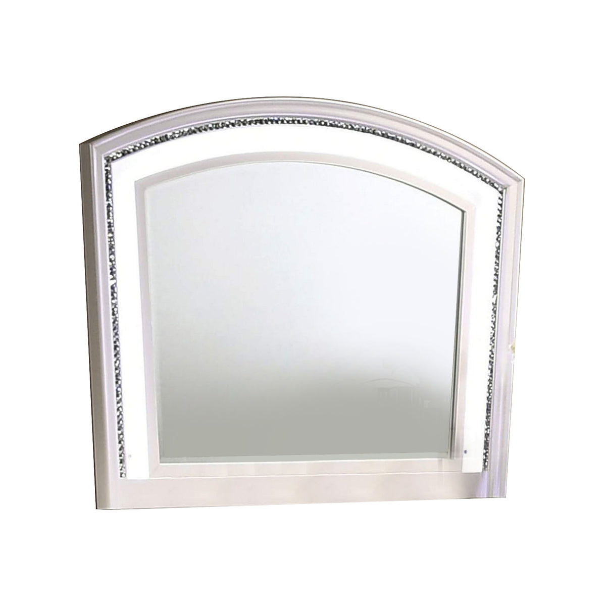 Wall Mirror With Led Light And Crystal Accents, White