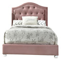 Twin Bed With Button Tufted Arched Headboard, Pink