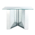 Console Table With Mirrored V Shaped Base, Silver