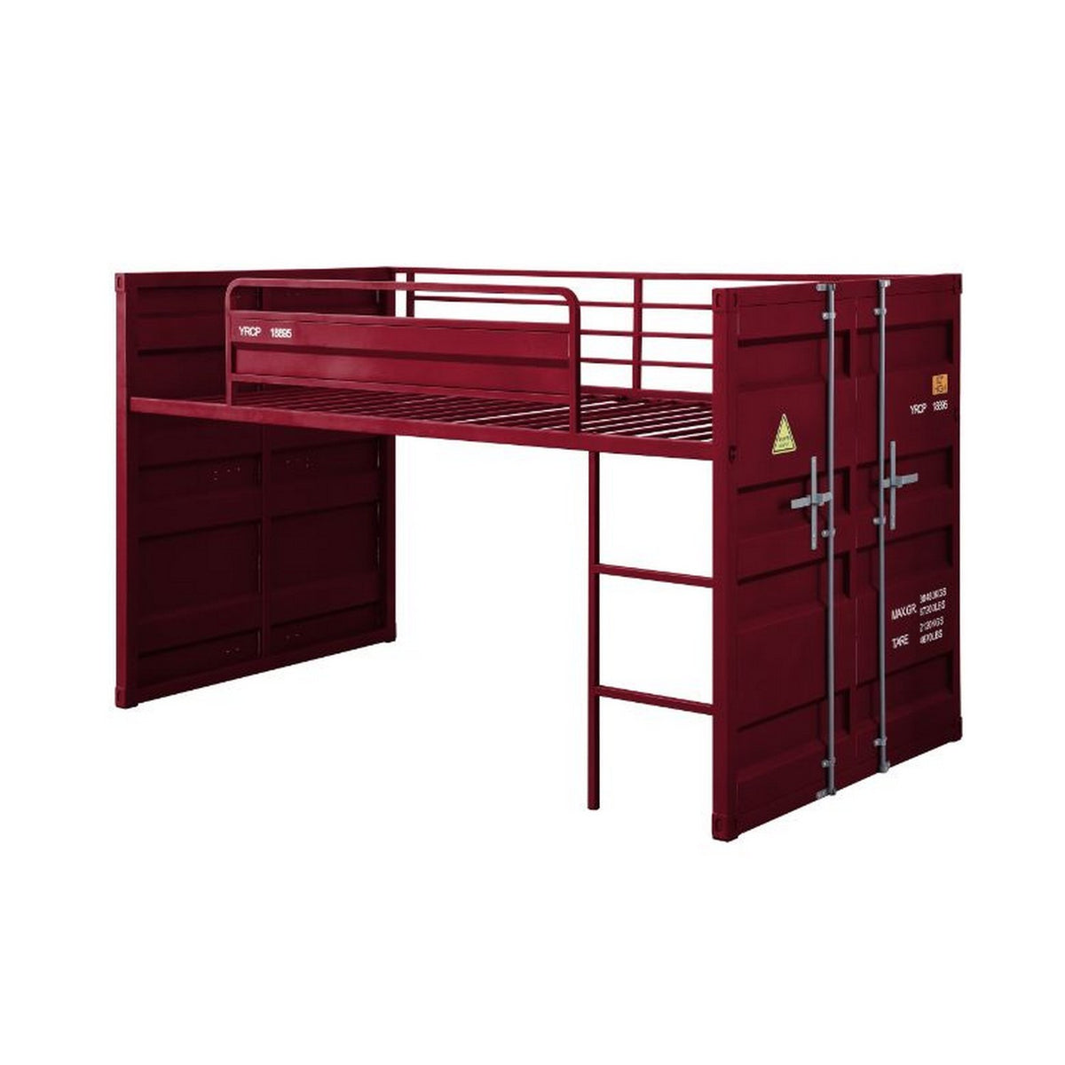 Twin Loft Bed With Metal Frame And Slide, Red