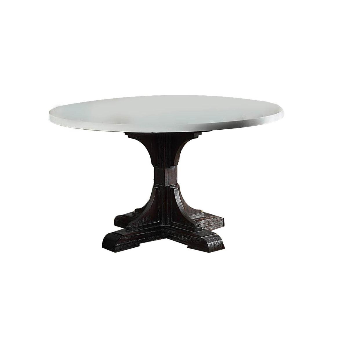 Dining Table With Marble Top And Pedestal Base, White And Brown