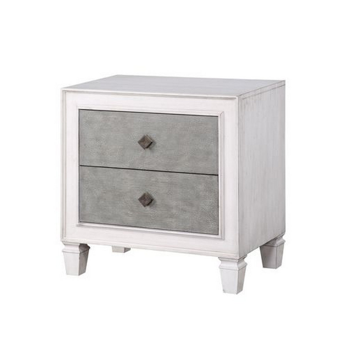 Nightstand With 2 Drawers And Diamond Handle, Gray