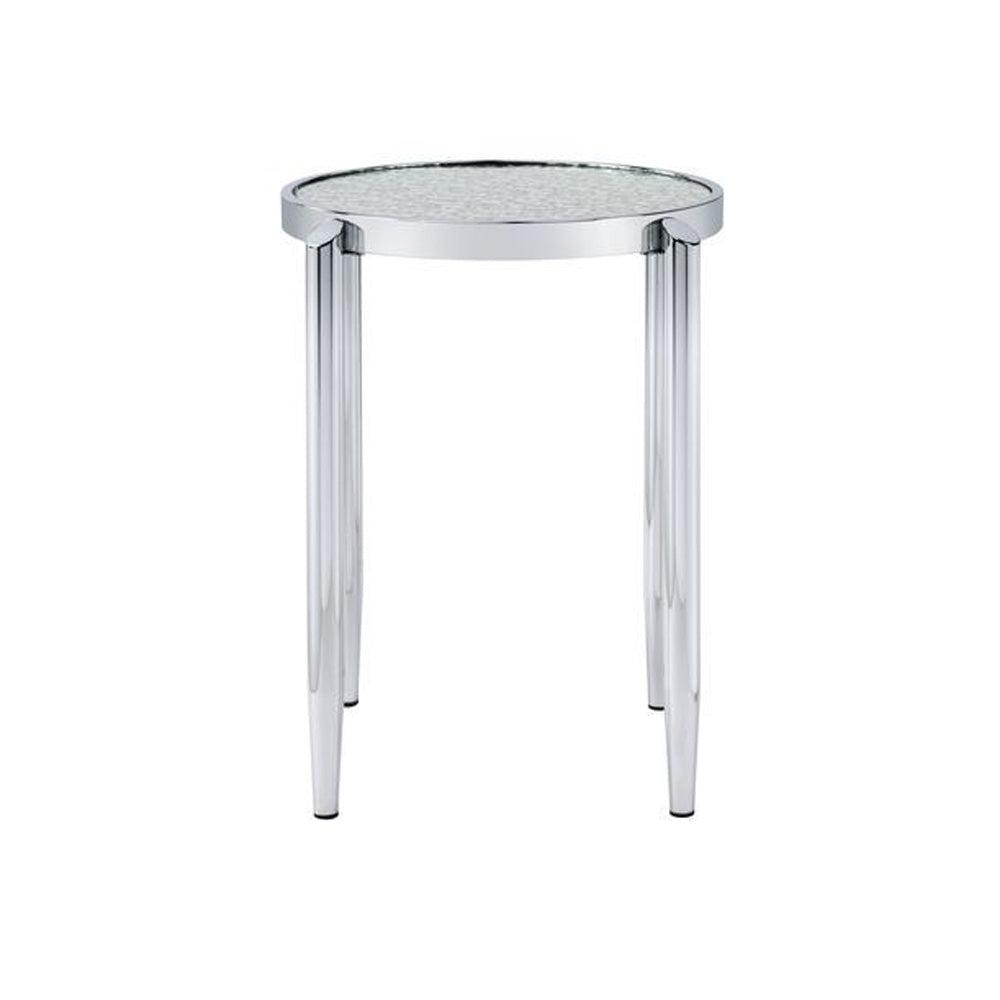 End Table With Tubular Rounded Legs And Frosted Glass Top, Silver