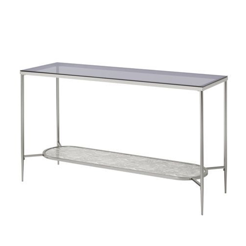 Sofa Table With Textured Obround Shelf, Silver