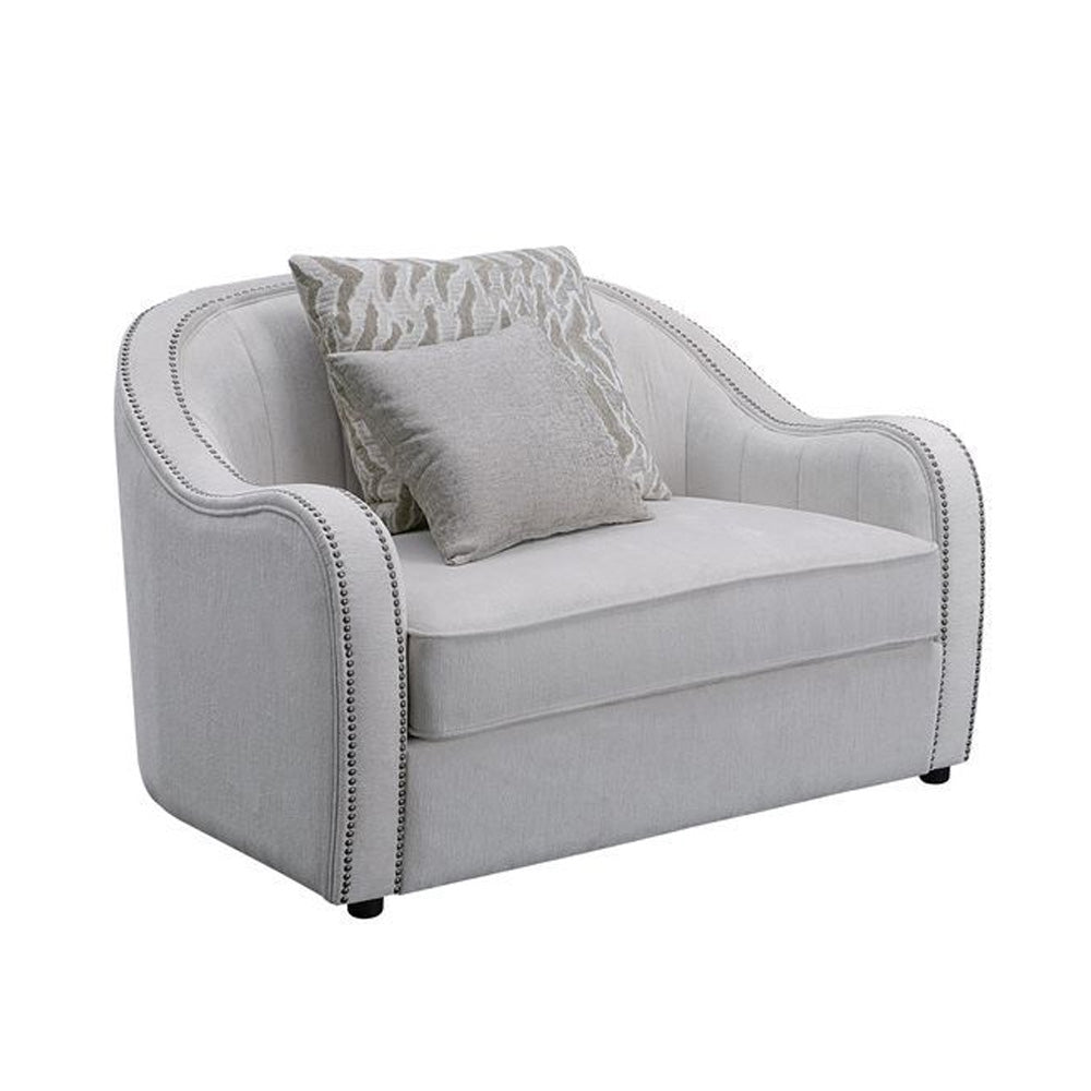 Chair With Rounded Back And Nailhead Trim, Offwhite
