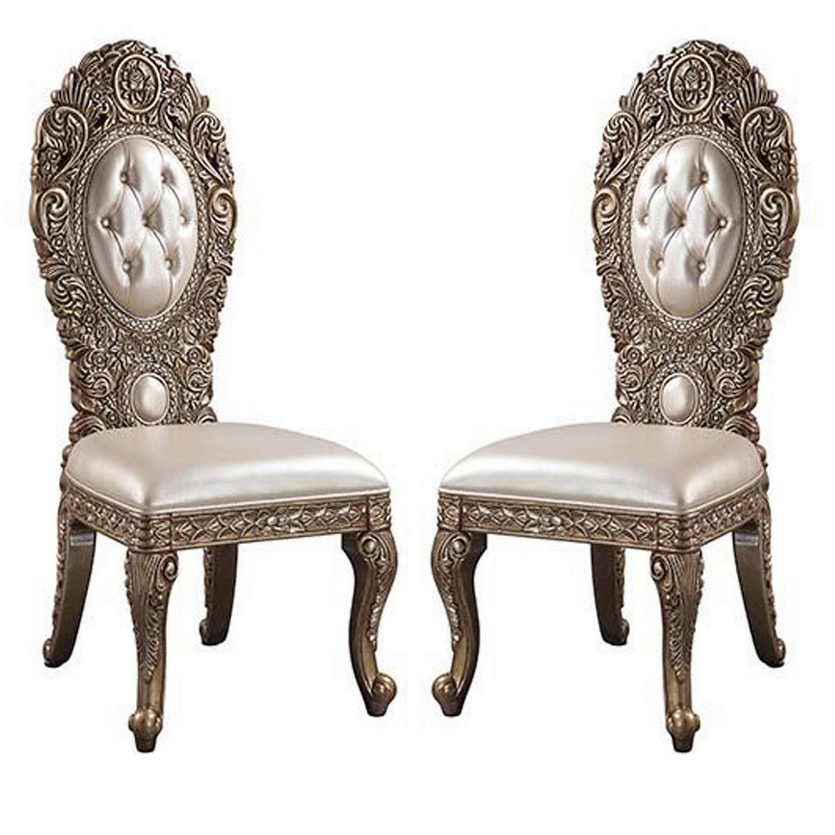 Side Chair With Intricate Carvings And Queen Anne Legs, Set Of 2, Brown