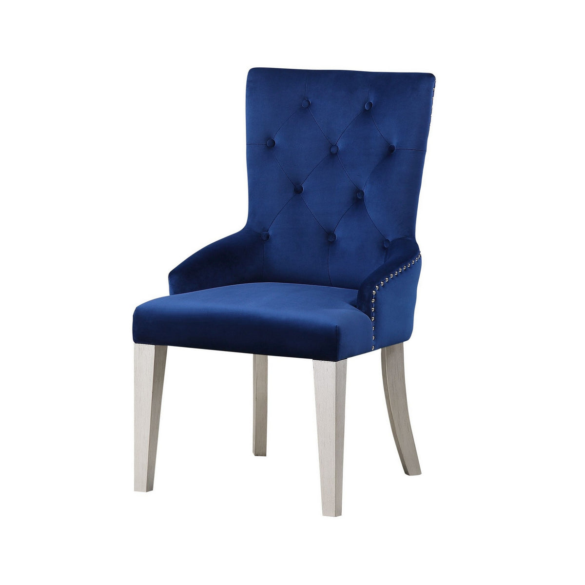 Side Chair With Button Tufted Back And Tapered Legs, Blue