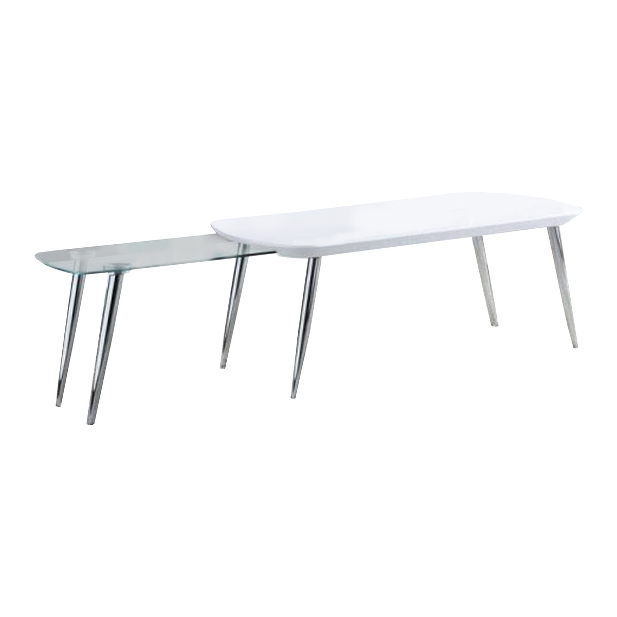 Coffee Table With Pull Out Tabletop, White And Silver