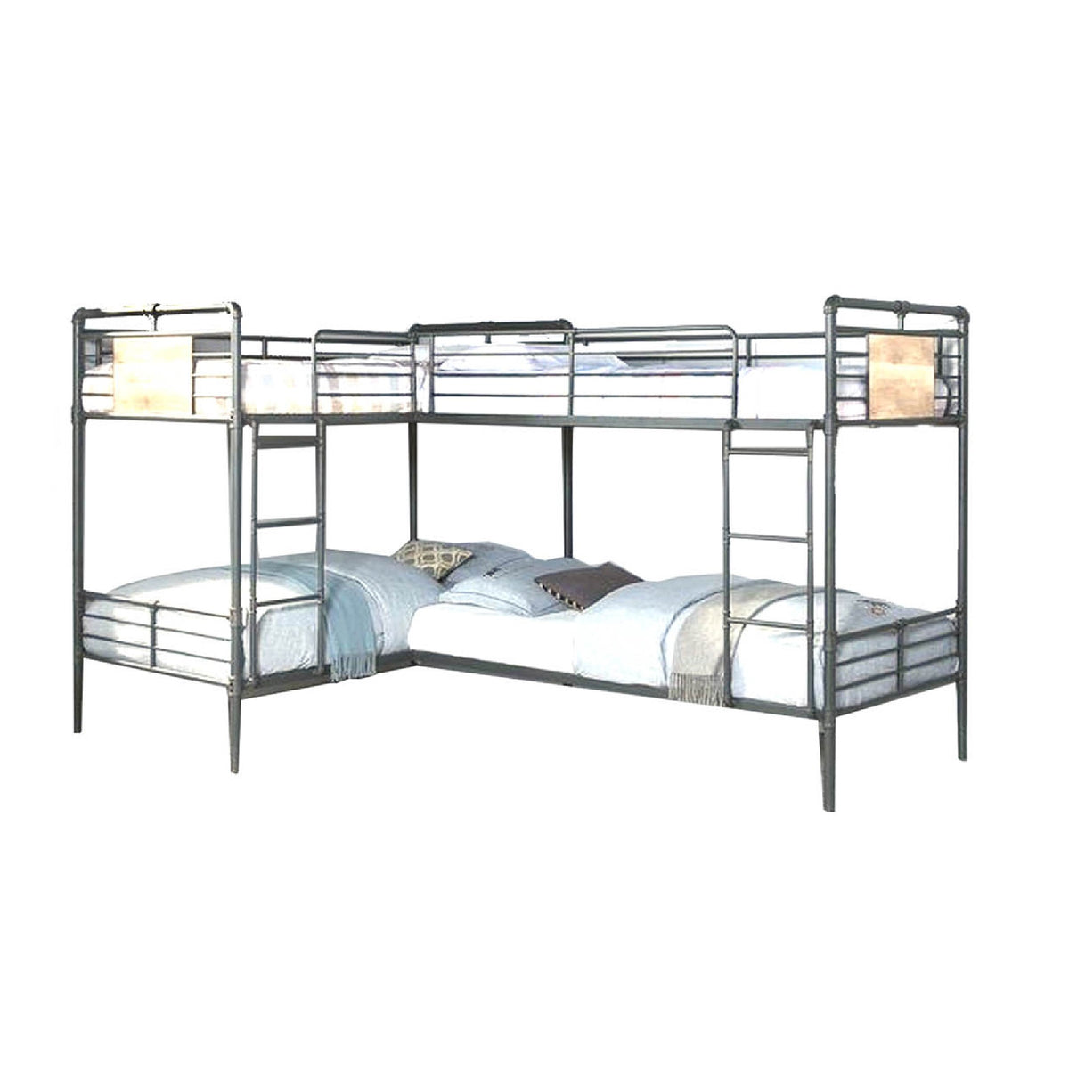 Twin Over Twin Bunk Bed With Safety Guard Rails, Sandy Black And Dark Bronze