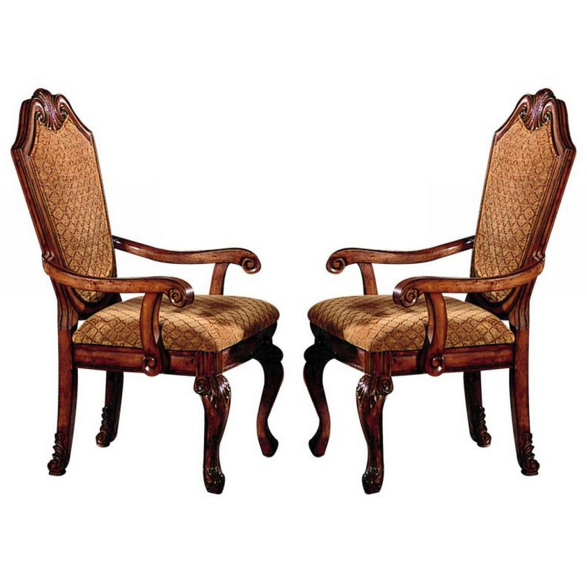 Arm Chair With Fabric Seat And Crown Top, Set Of 2, Brown
