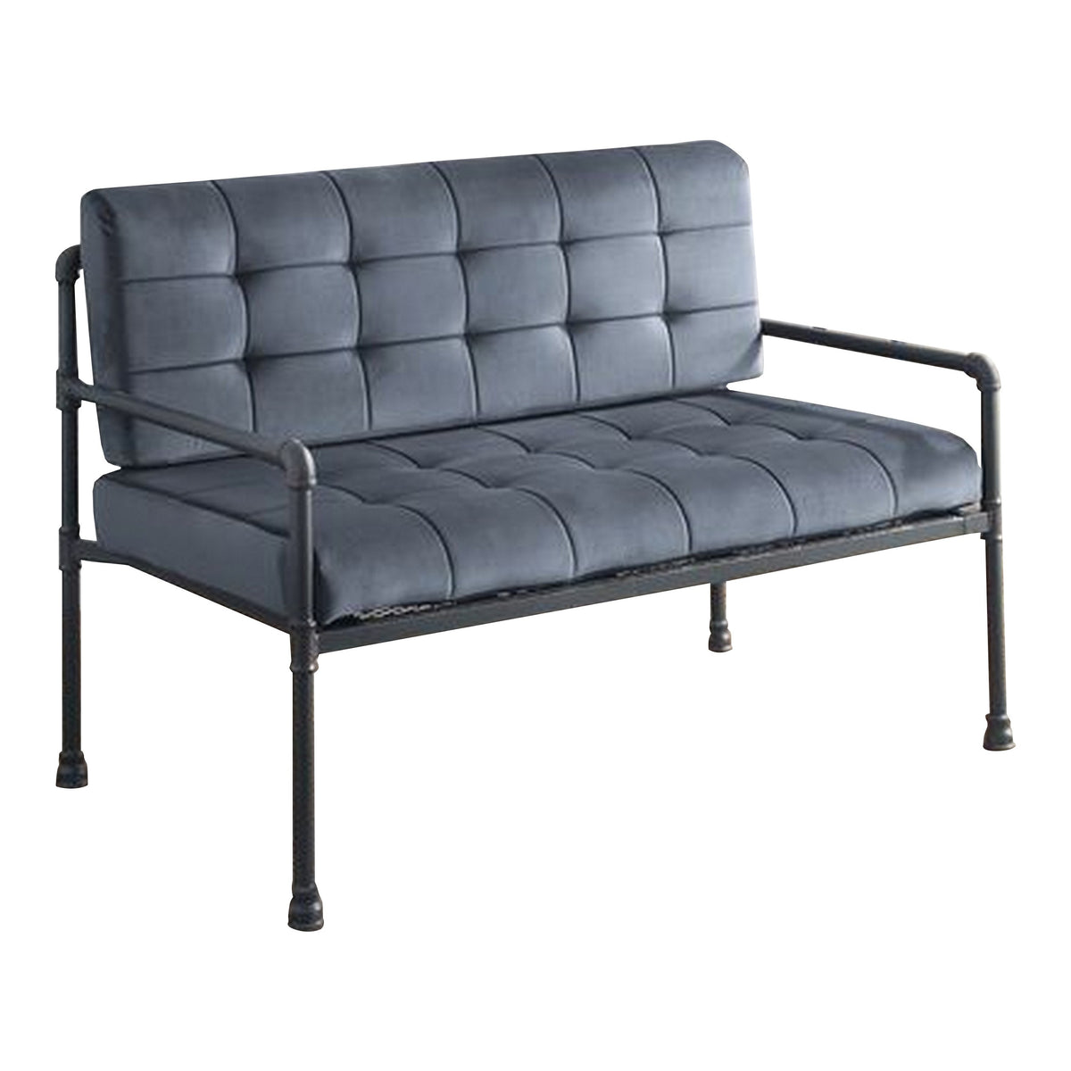 Loveseat With Tufted Velvet Seat And Metal Frame, Gray