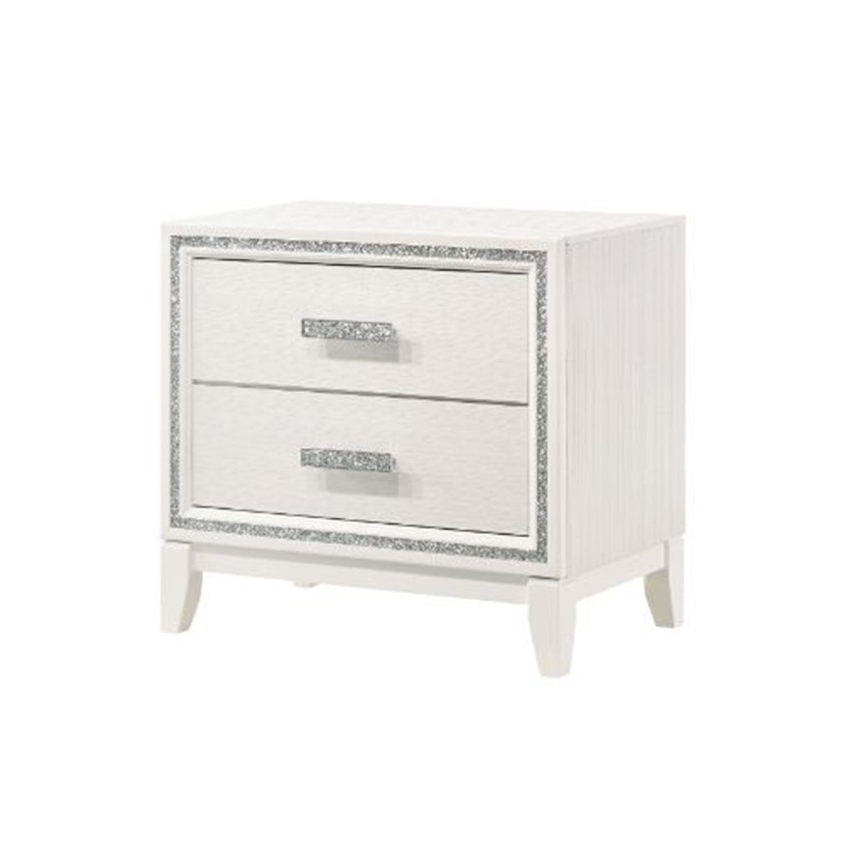 Nightstand With 2 Drawers And Shimmer Accent Trim, White