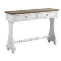 48 Inch 2 Drawer Console Table, Ring Metal Handles, Distressed White