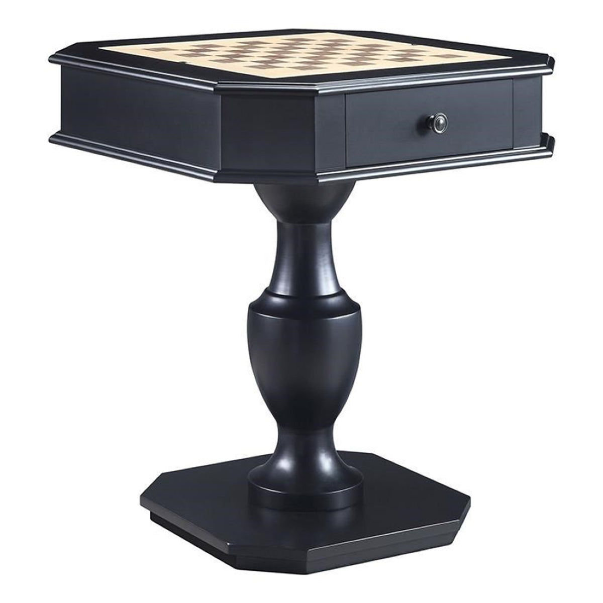 Susy 28 Inch Wood Reversible Board Game Table With Pedestal Stand, Black