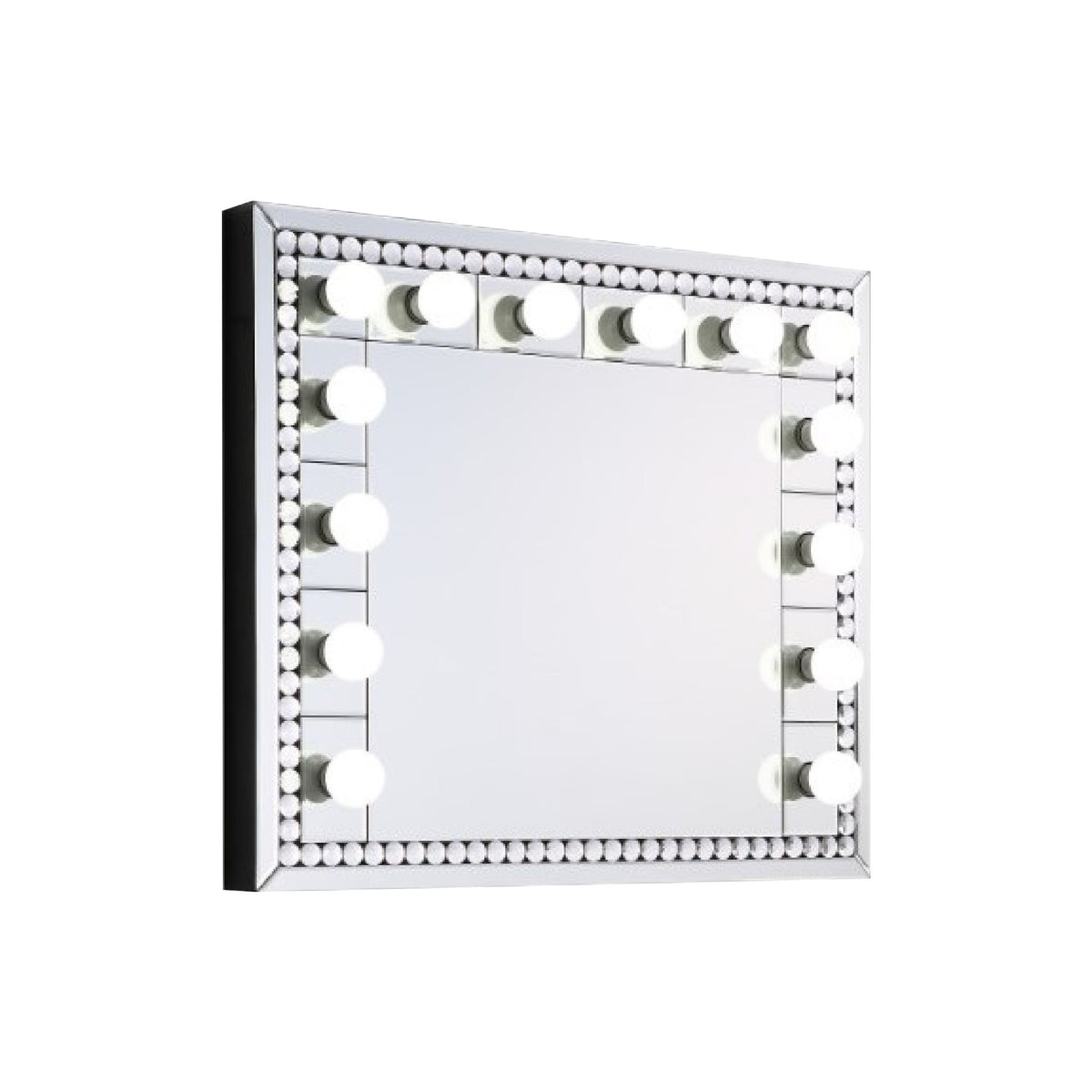 Rose 32 Inch Vanity Lighted Wall Mirror, 11 Bulbs, Faux Diamond, Silver