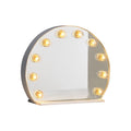18 Inch Modern Round Accent Mirror, 10 Bulb Sockets, Glass Panel, Silver