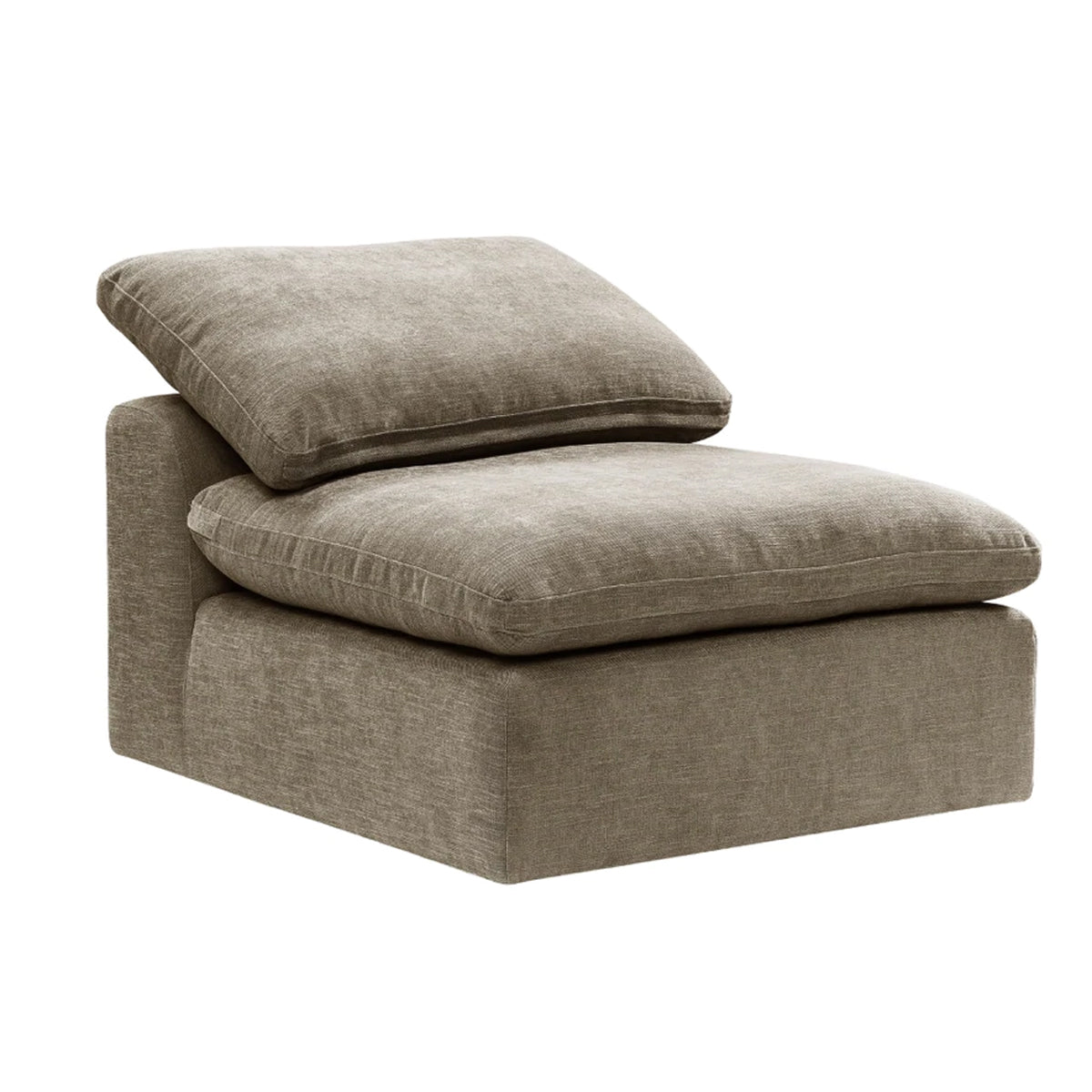 Scott 45 Inch Modular Armless Chair With Loose Pillow Back, Fabric, Beige