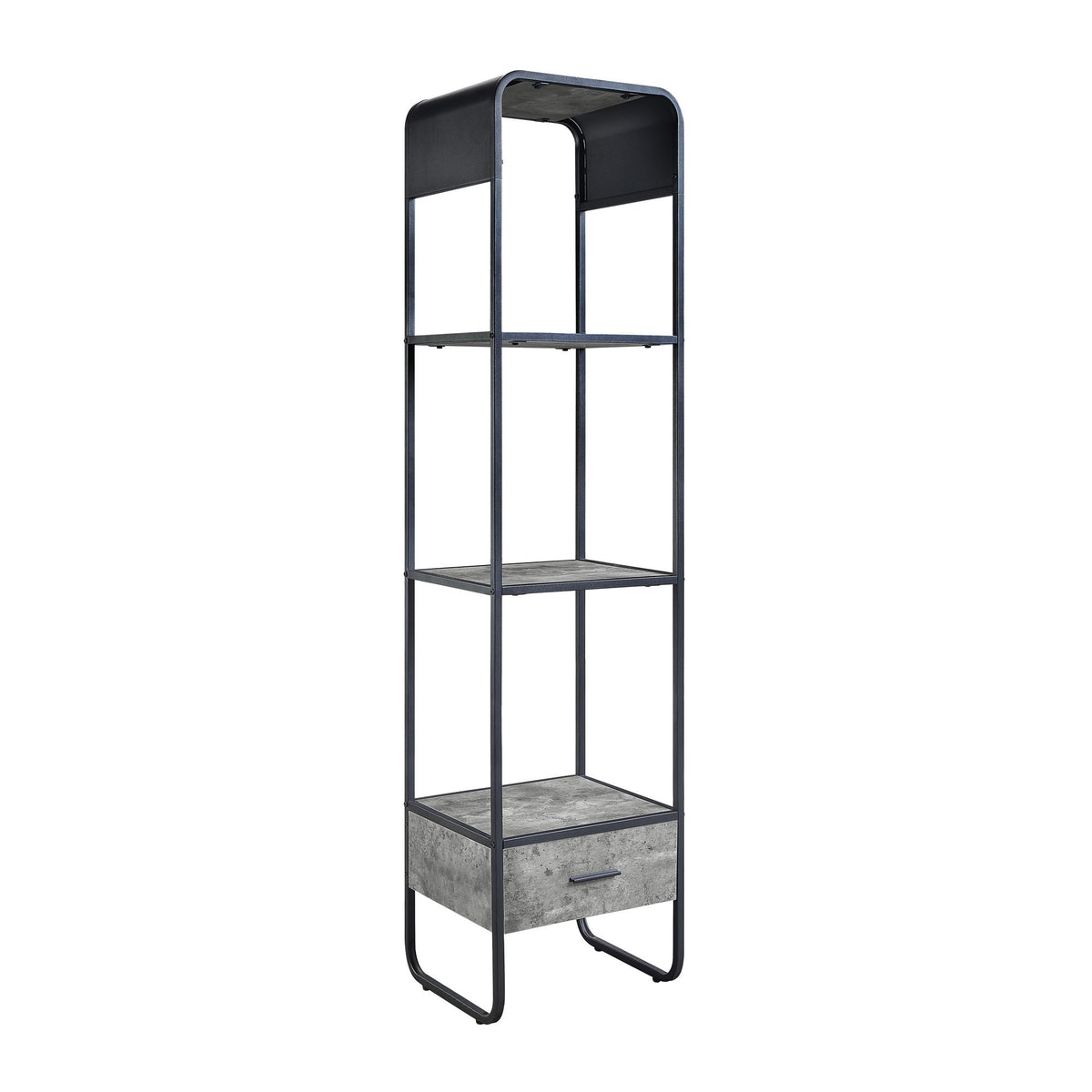 66 Inch Side Pier, Vertical Media Bookcase, 3 Shelves, Metal Frame, Gray