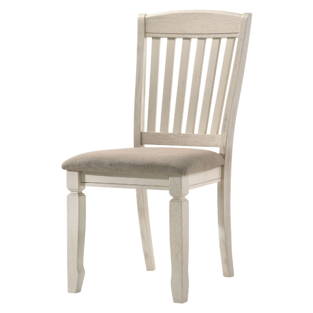18 Inch Dining Chair, Fabric Padded Seat, Slatted, Set Of 2, Antique White