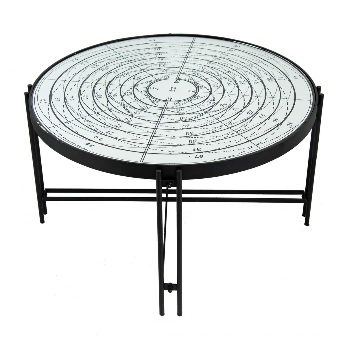 32 Inch Nautical Mirror Top Coffee Table, Vintage Compass Design, White, Black