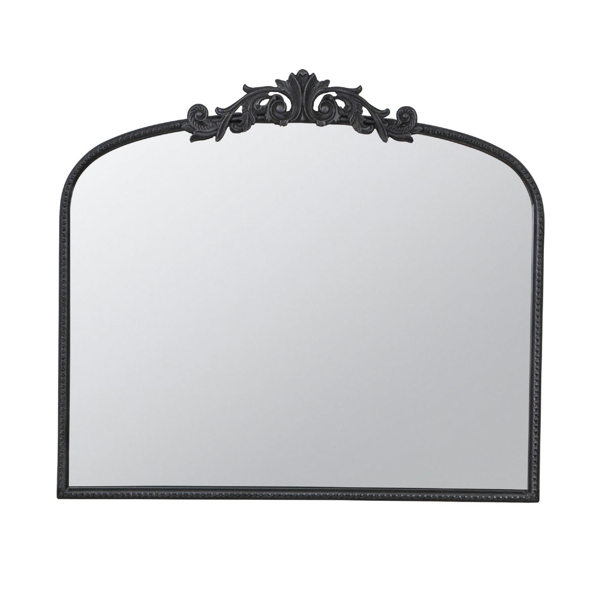 Kea 41 Inch Wall Mirror, Black Curved Arched Metal Frame, Baroque Design