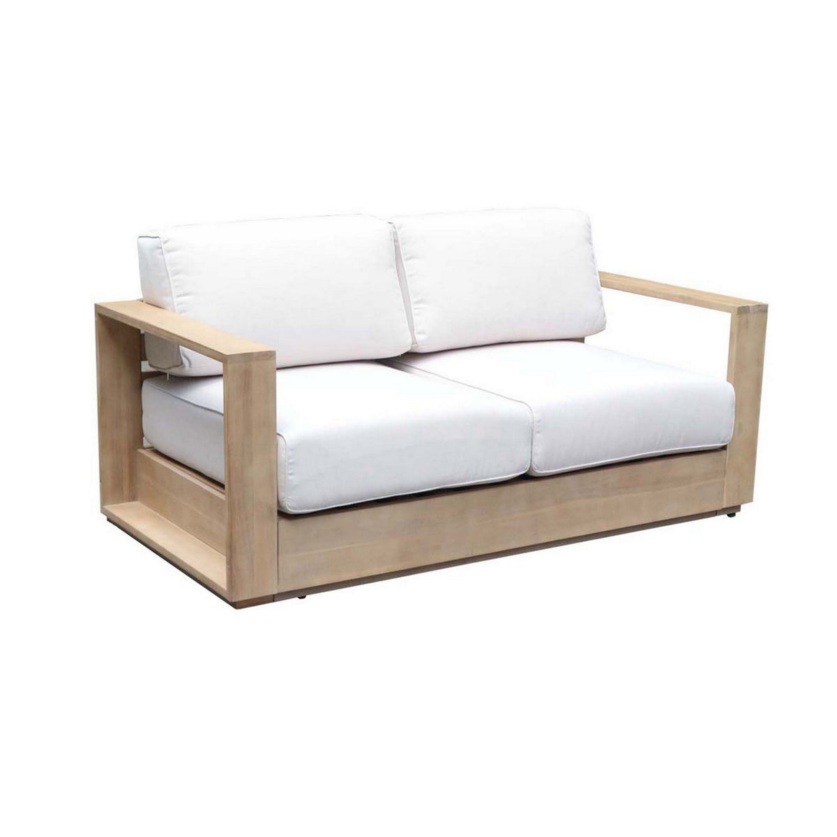 Neji 65 Inch Sofa, Natural Brown Eucalyptus Wood Frame, Thick Cushioning