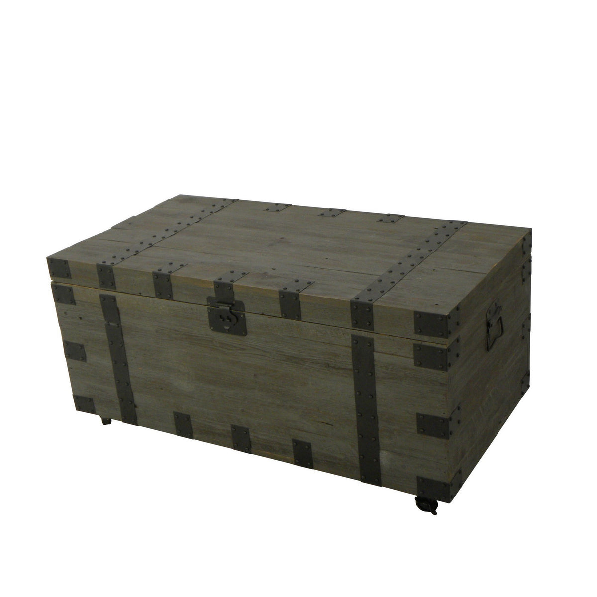 41 Inch Trunk Accent Coffee Table With Storage, Reclaimed Wood Green, Black