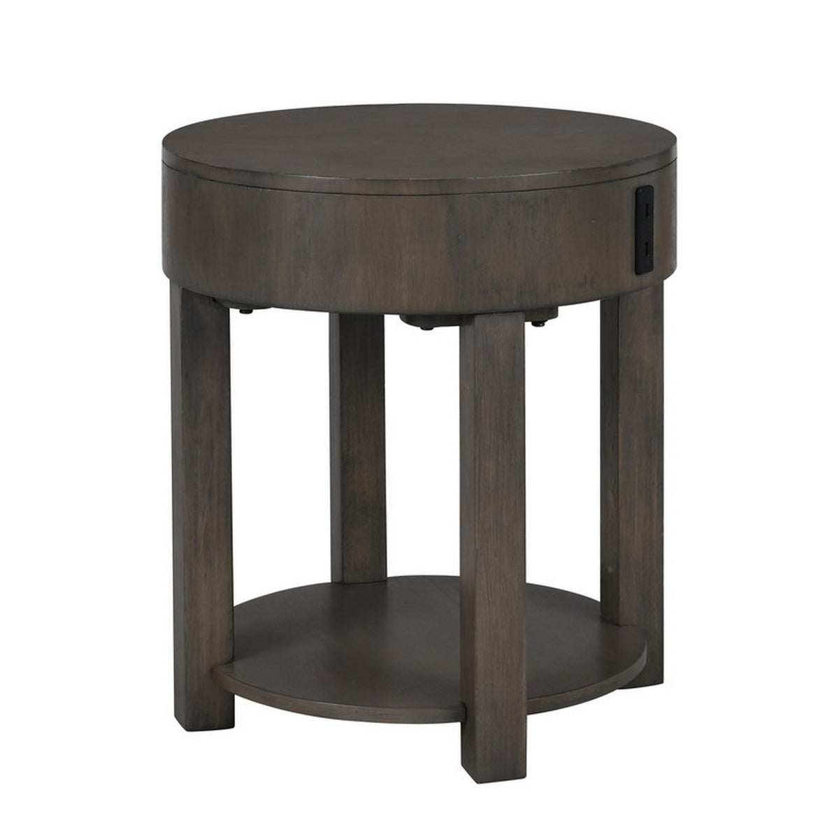 Yoel 20 Inch Modern End Table With Usb Ports And Shelf, Brown Wood