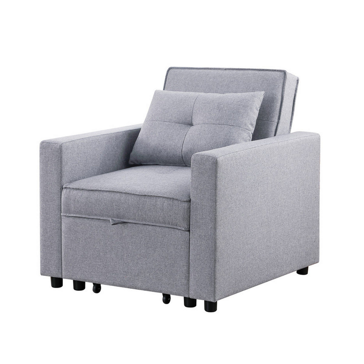 Vito 34 Inch Convertible Sleeper Armchair, Side Pocket, Light Gray Linen