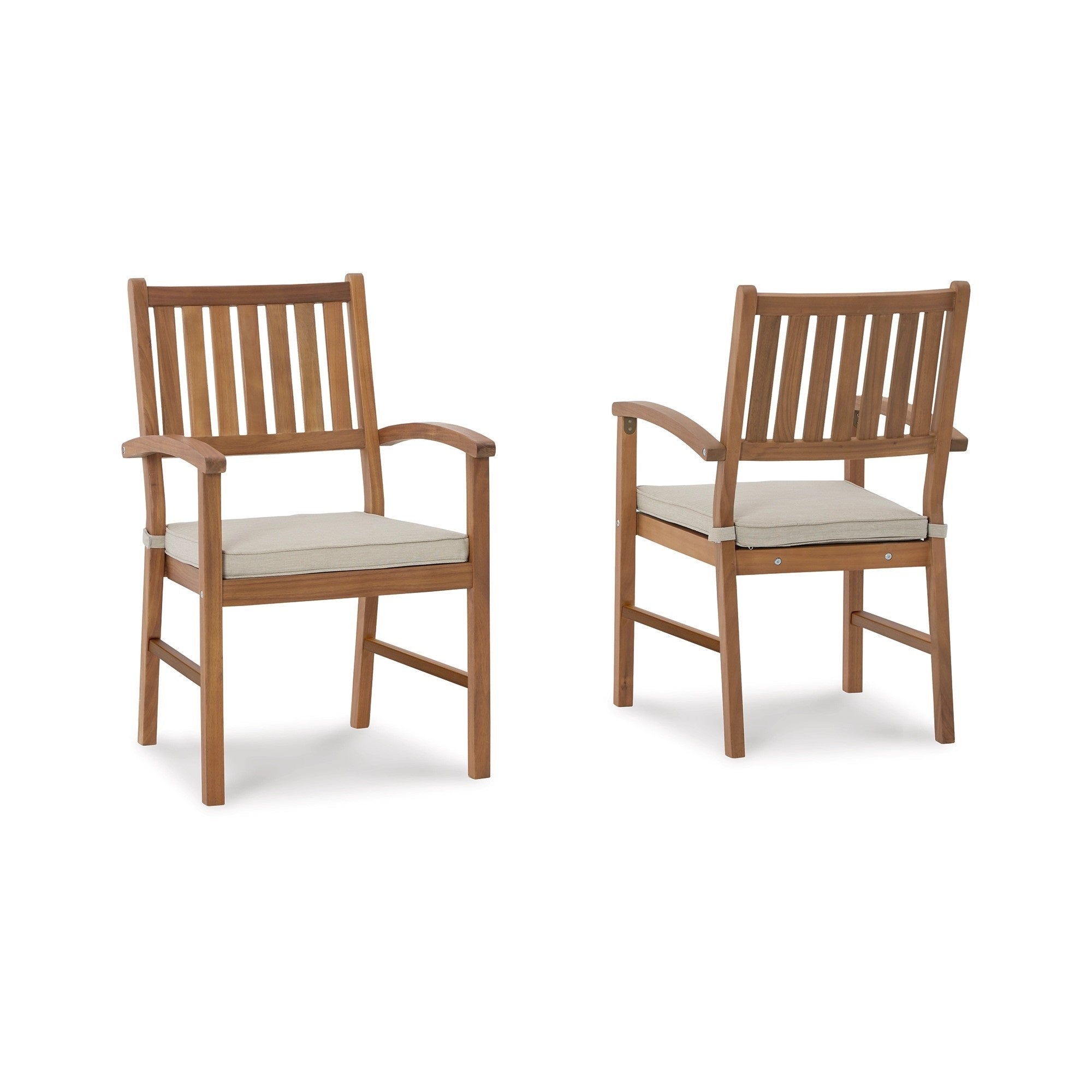 Nilen Outdoor Dining Armchair, Set of 2, Brown Wood, Polyester Cushion