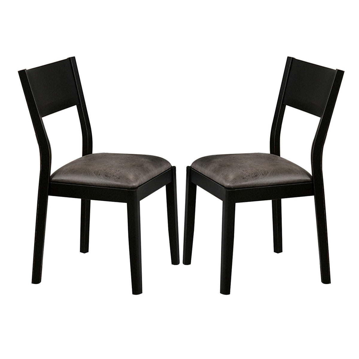 Riera 17 Inch Dining Chair, Gray Faux Leather Seat, Angled Backrest, Black