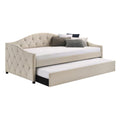 Mosh Twin Daybed with Trundle, Camel Back, Tufted, Taupe Beige Upholstery