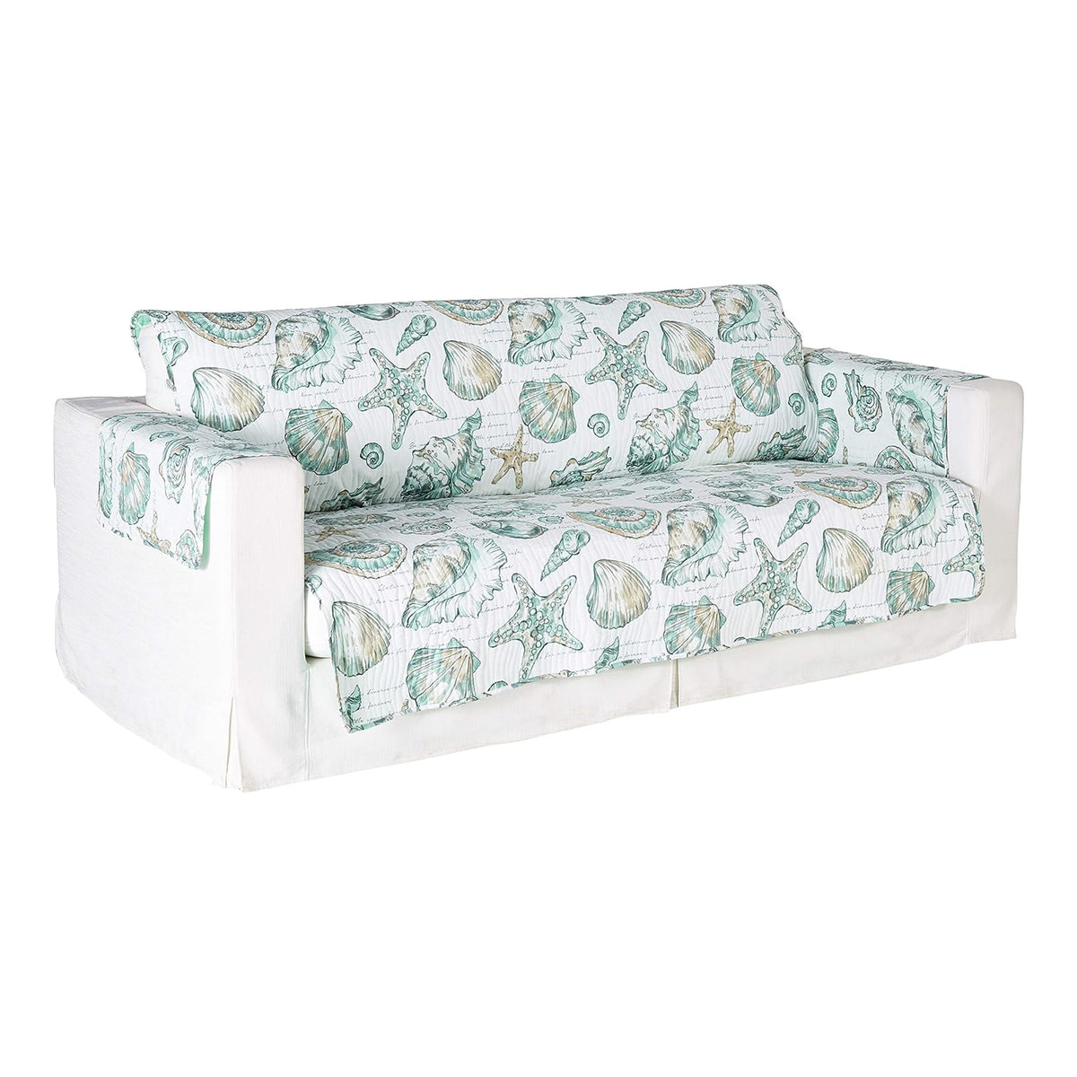 Jiye 127 Inch Wave Quilted Sofa Cover With Seashell Design, White Polyester