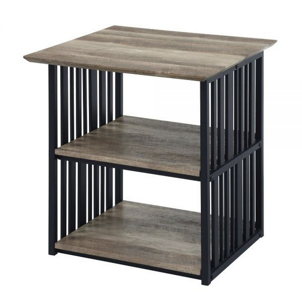 Nori 23 Inch Nightstand, 2 Shelves, Metal Base, Mdf, Antique Oak And Black