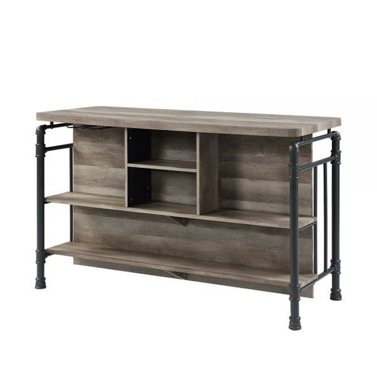 59 Inch Kitchen Island With 2 Shelves, Industrial Antique Oak Brown, Gray