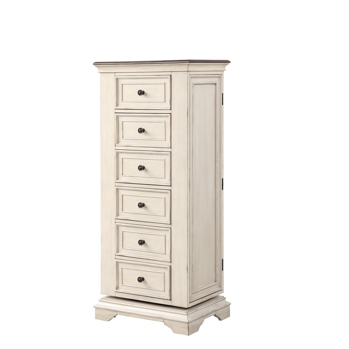 Maia 64 Inch Tall Swivel Dresser Chest, Mirror, Velvet Lined Drawers, White