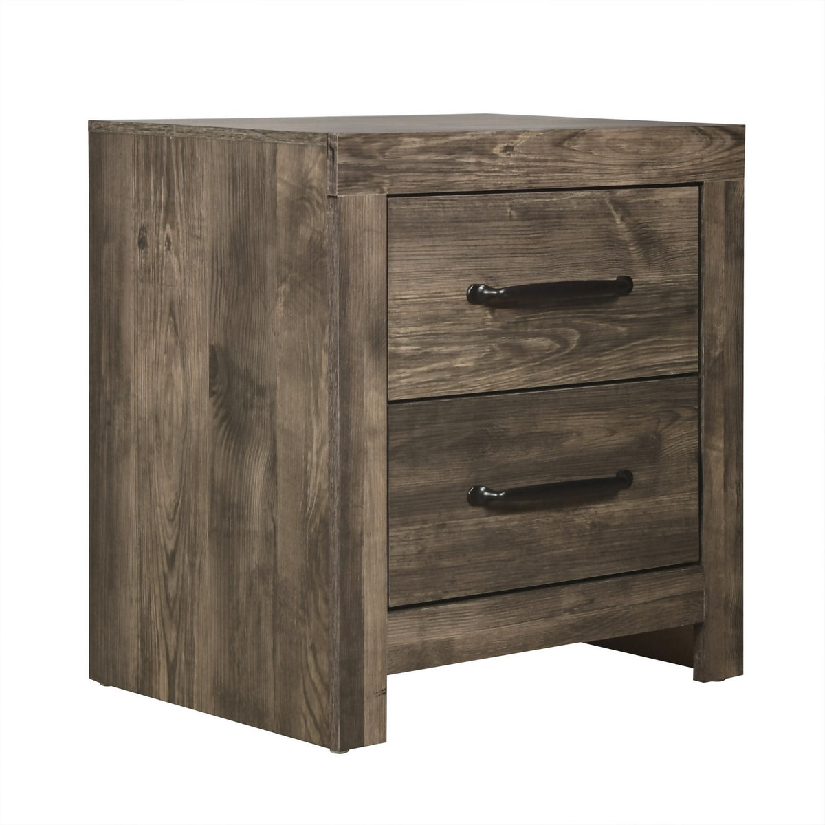 Ent 24 Inch Nightstand, 2 Drawers With Black Handles, Greige Brown Finish