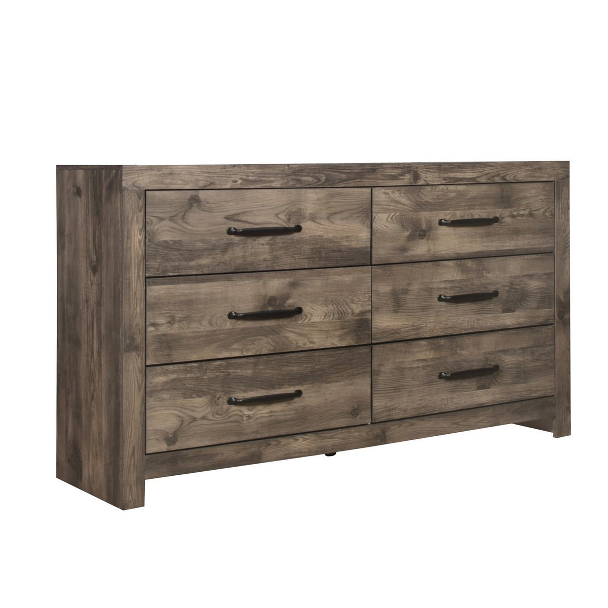 Ent 59 Inch Dresser, 6 Drawers With Black Handles, Greige Brown Finish